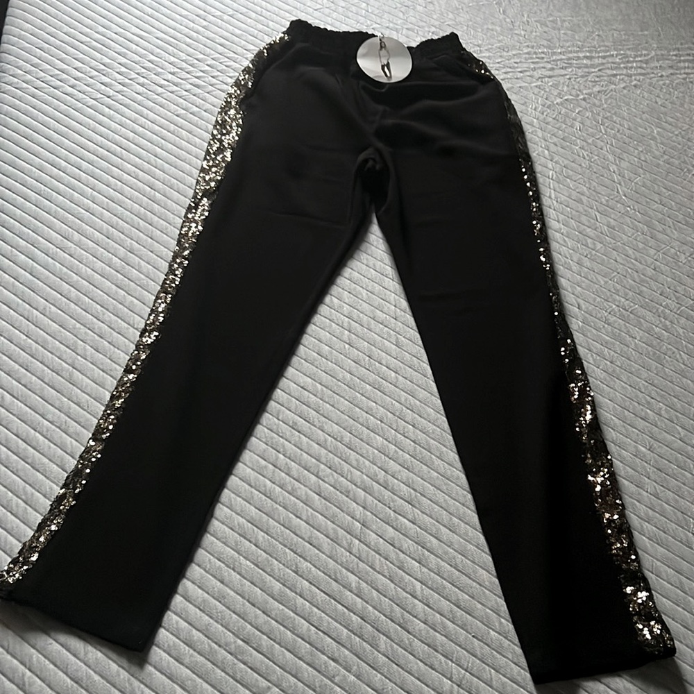 Black pants with god sequin trim BNWT